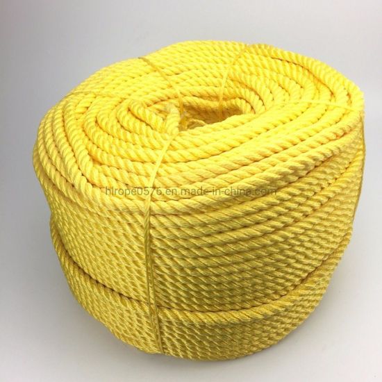 Cuerda de PP / PE trenzada amarilla de 3 hilos para barcos de pesca